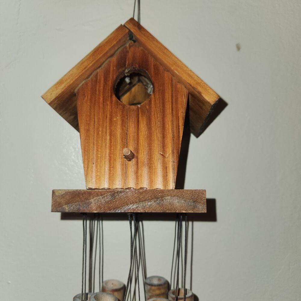 Vintage Bamboo & Wood Handmade Birdhouse Windchime